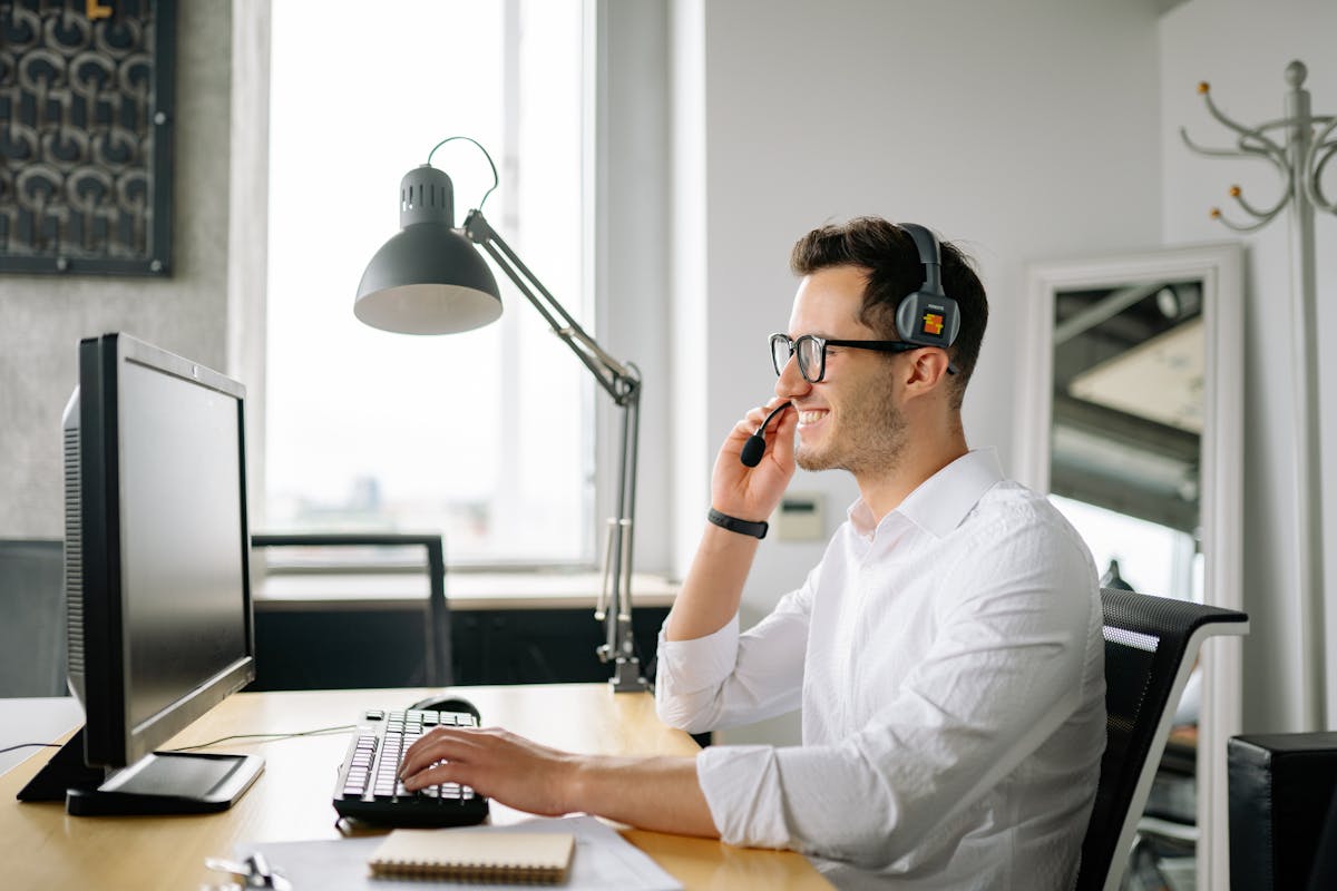 Customer service professionals with headsets supporting client communication
